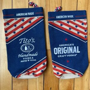 Tito's Handmade Vodka Bottle Bags Canvas 750 ml Blue Red Tan Lot of Two
